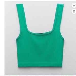 Zara Crop Top Womens Emerald Green Ribbed Tank Sz.M/L